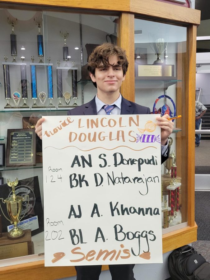 Senior club president Alex Boggs, 3rd place winner in novice Lincoln-Douglas